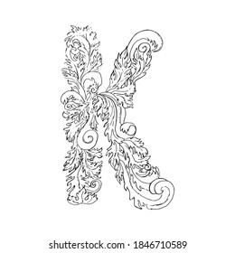 Letter K, vector hand drawn monogram
