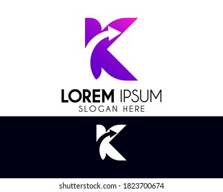 Letter K vector logo design. Arrow icon concept. Modern logo for brand identity. Creative symbol element or template