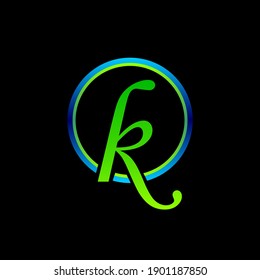 letter K. Vector logo design in blue and green gradient color on black background