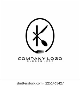 Letter K vector logo design with cutlery and knife. Logo can be used for restaurant, cafe, chef business.