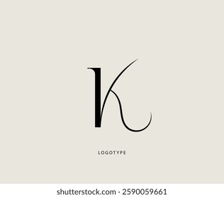 Letter "K" vector logo. Elegant minimalist icon. Classic logotype with thin hand drawn curved lines.