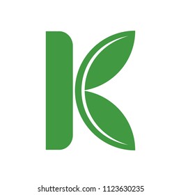 Letter K Vector Logo. Leaf Icon.