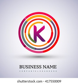 Letter K vector logo symbol in the colorful circle thin line. Design for your business or company identity.