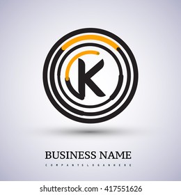 Letter K vector logo symbol in the circle thin line colored black and yellow. Design for your business or company identity.