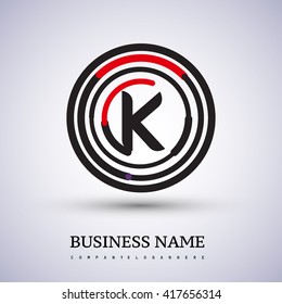 Letter K vector logo symbol in the circle thin line colored black and red. Design for your business or company identity.