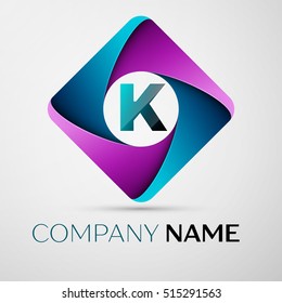 Letter K vector logo symbol in the colorful rhombus. Vector template for your design