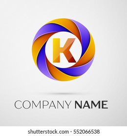 Letter K vector logo symbol in the colorful circle on grey background. Vector template for your design