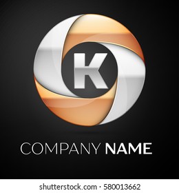 Letter K vector logo symbol in the colorful circle on black background. Vector template for your design