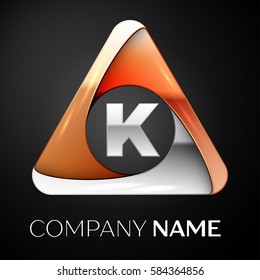 Letter K vector logo symbol in the colorful triangle on black background. Vector template for your design