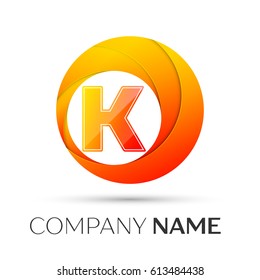 Letter K vector logo symbol in the colorful circle on grey background. Vector template for your design