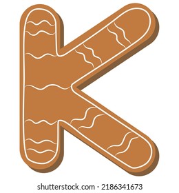 Letter K. Vector set of alphabet holidays ginger cookie isolated on white background. Merry Christmas and Happy New Year. Christmas font