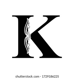 letter K. Vintage black flower ornament initial letters.  Alphabet. Logo vector 
