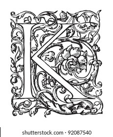 Letter k / vintage illustration from Meyers Konversations-Lexikon 1897