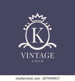 letter K vintage logo design for classic beauty product, rustic brand, wedding, spa, salon, hotel
