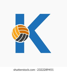Letter K Volleyball Logo Concept. Volleyball Sports Logotype Template