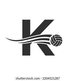 Letter K Volleyball Logo Design For Volley Ball Club Symbol Vector Template. Volleyball Sign Template