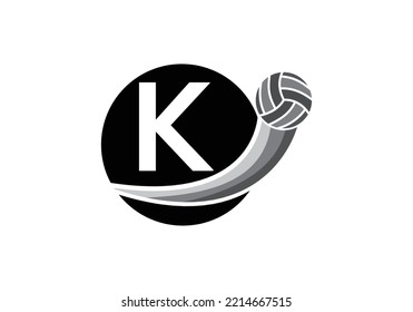 Letter K Volleyball Logo Design For Volleyball Club Symbol Vector Template. Volleyball Sign Template Design.