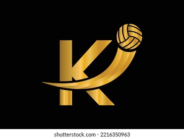 Letter K Volleyball Logo Design For Volleyball Club Symbol Vector Template. Volleyball Sign Template Design.