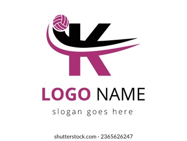 Letter K with Volleyball Sports Logo Template Design. Tennis Sport Academy Sign, Club Symbol. business, and company identity
