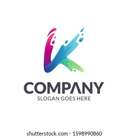 Letter K With Water Bubble/Splash, Creative Initial Letter Logo For Your Company Name, Alphabet Logo Template Ready For Use, Modern Lettermark