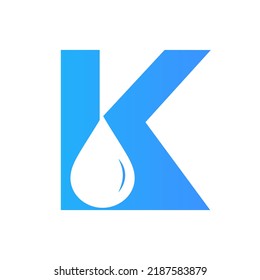 Plantilla de vectores de elementos de logotipo de agua de la letra K. Símbolo de logotipo de caída de agua