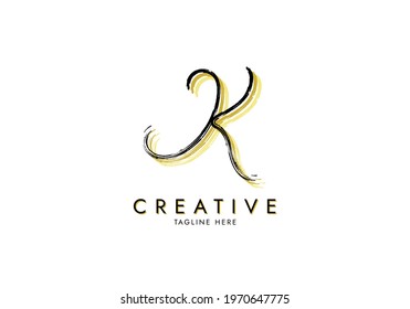 Letter K Watercolor Signature, Logo Template handwritten, Concept Grunge