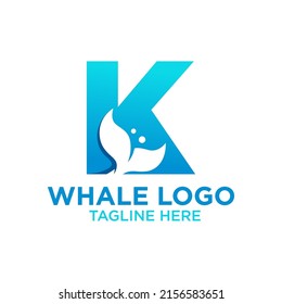 Letter K Whale Logo Design Template Inspiration, Vector Illustration.