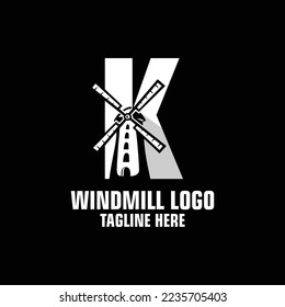 Letter K Windmill Logo Design Template Inspiration, Vektorgrafik.