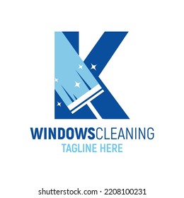 Inspiración de la plantilla de diseño del logotipo de limpieza de ventanas K de la letra, Ilustración vectorial.