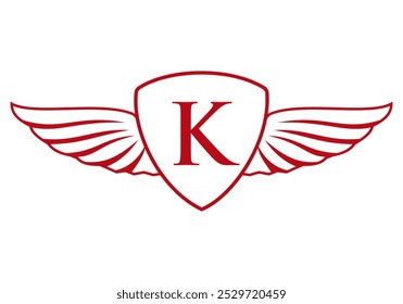 Letter K Wing Logo With Shield Icon Concept For Freight and Transportation Symbol