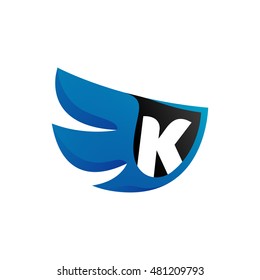 Letter K with wings design elements logo. Wings icon