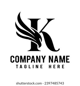 Letter K Wings Logo Design Vector.	