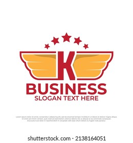 Letter K wings logo illustration. Winged logo company and icon wing flying, eagle wing brand.