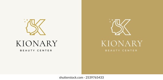 Letra K com design de logotipo de ícone de rosto de mulher. Logotipo de rosto de mulher na letra K. Letra K Símbolo para beleza Spa Mulher face ícone identidade. Ilustração de vetor de alfabeto