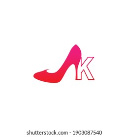 Letter K with Women shoe, high heel logo icon design vector template