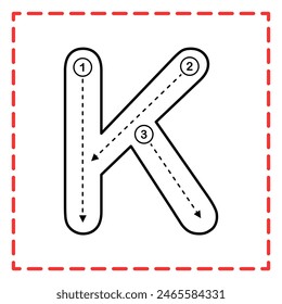 letter K for writing practice. Alphabet tracing is good for practicing children writing letters.