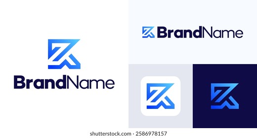 Letter K or Z monogram Logo design, Initial ZK logo vector illustration, usable for business and branding Logos. Flat vector logo design template element, modern sign symbol.