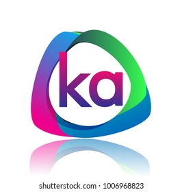 Letter KA logo with colorful splash background, letter combination logo design for creative industry, web, business and company.