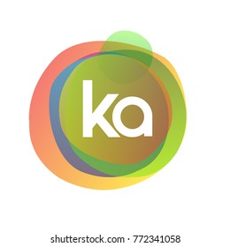 Letter KA logo with colorful splash background, letter combination logo design for creative industry, web, business and company.
