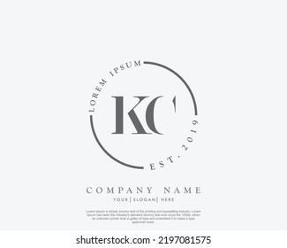 Letter KC Initial handwriting logo with signature and hand drawn style.