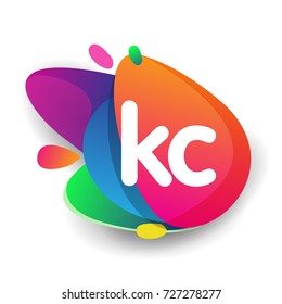 Letter KC logo with colorful splash background, letter combination logo design for creative industry, web, business and company.