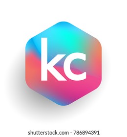 Letter KC logo in hexagon shape and colorful background, letter combination logo design for business and company identity.
