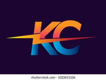 Letter KC logo with Lightning icon, letter combination Power Energy Logo design for Creative Power ideas, web, business and company.