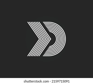 Letter KD, DK or Letter D with an Arrow Logo Design. Modern Alphabet 
Line icon template.