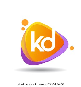 Letter KD logo in triangle splash and colorful background, letter combination logo design for creative industry, web, business and company.