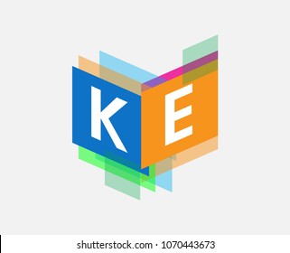 Letter KE logo with colorful geometric shape, letter combination logo design for creative industry, web, business and company.