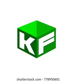 Letter KF logo in hexagon shape and green background, cube logo with letter design for company identity.
