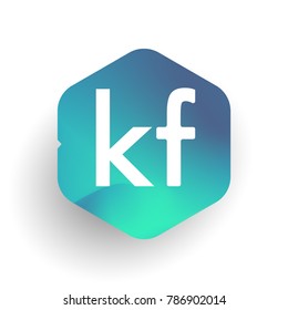 Letter KF logo in hexagon shape and colorful background, letter combination logo design for business and company identity.
