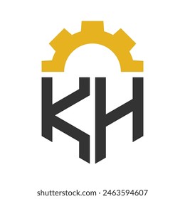 Letter KH Gear Logo Design for Service Center, Repair, Factory, Industrial, Digital and Mechanical Business