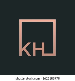 Letter KH Logo design with square frame line. business consulting concept. studio,room,group icon. Suitable for business, consulting group company. - vector